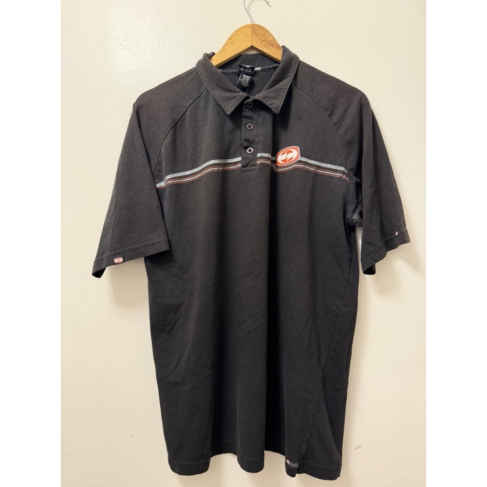Vintage Split Skateboarding Black Polo Shirt Men's XL Y2K Grunge Distressed